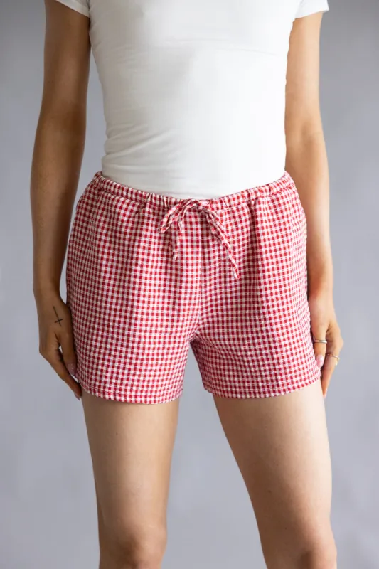 Gingham Boxer Shorts for Women in Red | DZ25A957-RED sold by Glik’s