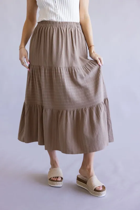 Tiered Striped Maxi Skirt for Women in Mocha/White | VS6252-MOCHAWHITE sold by Glik’s