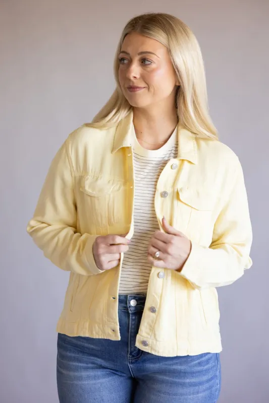 Thread & Supply Jackie Denim Jacket for Women in Butter Yellow | J4837LZTTS-BUTTERYELLOW made by Thread & Supply