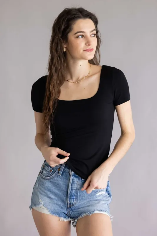 Final Touch Double Layer T-Shirt for Women in Black  | VT30991-BLACK made by Final Touch