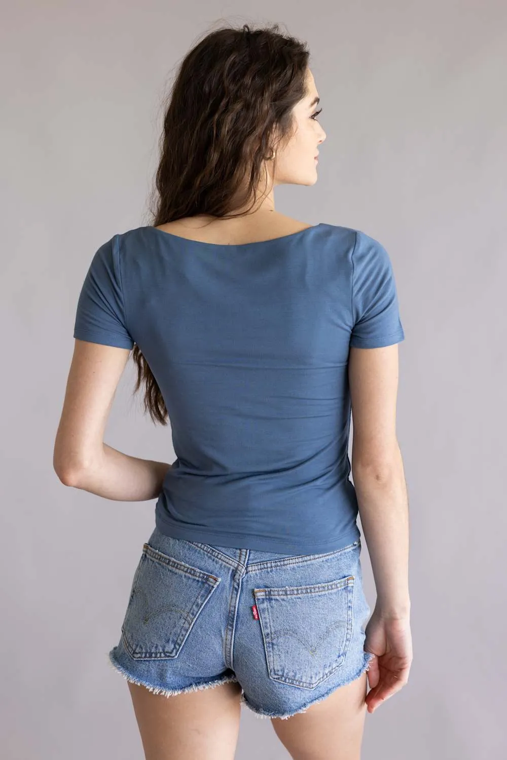 Final Touch Double Layer Knit T-Shirt for Women in Slate | VT30991-SLATE sold by Glik’s product image thumbnail 3