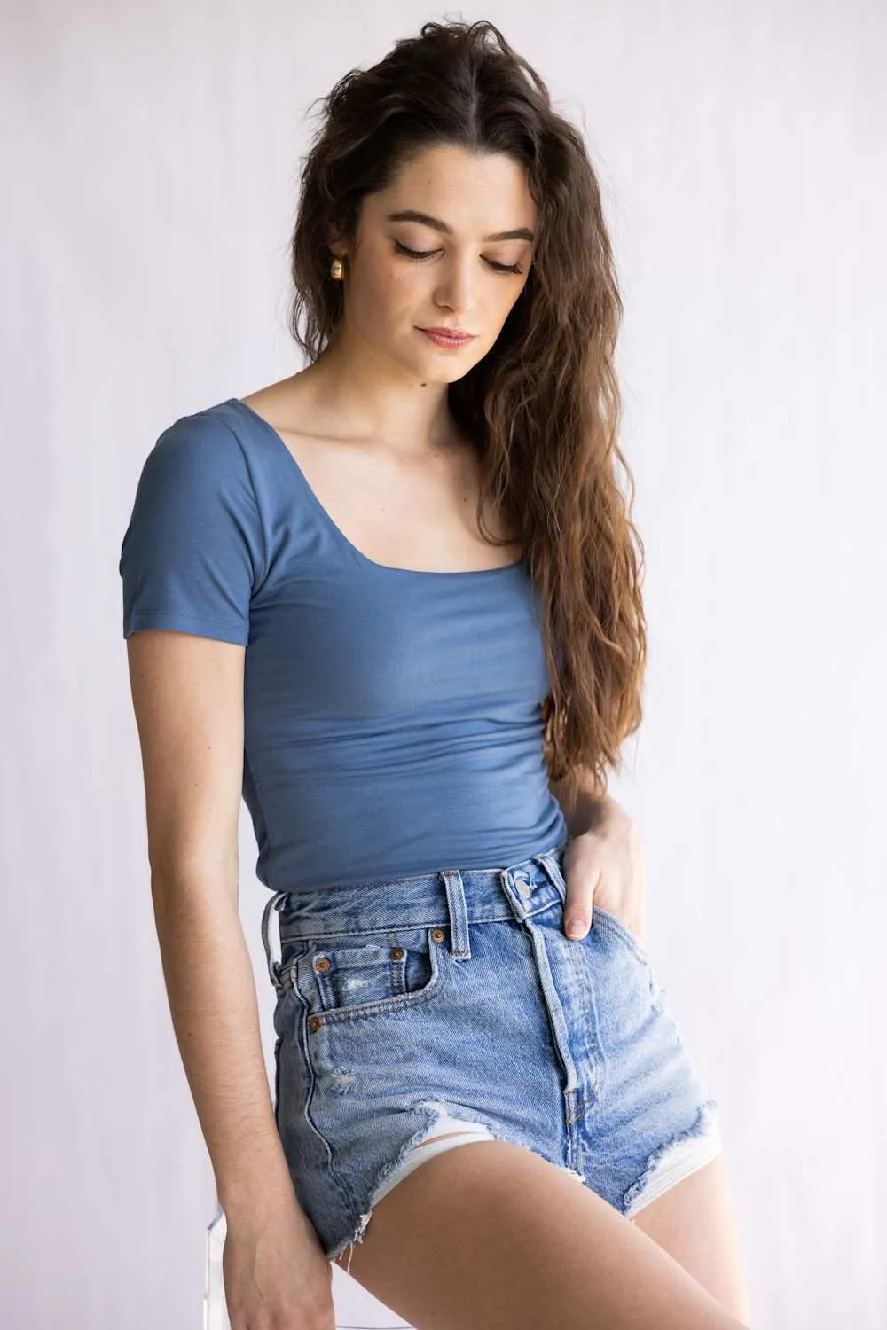 Final Touch Double Layer Knit T-Shirt for Women in Slate | VT30991-SLATE sold by Glik’s product image thumbnail 2