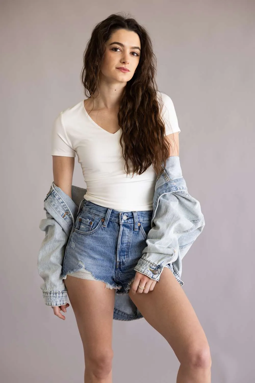 Final Touch Double Layer V-Neck T-Shirt for Women in Ivory | VT31442-IVORY sold by Glik’s product image thumbnail 2