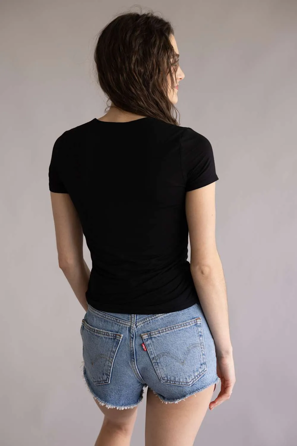 Final Touch Double Layer V-Neck T-Shirt for Women in Black | VT31442-BLACK sold by Glik’s product image thumbnail 2