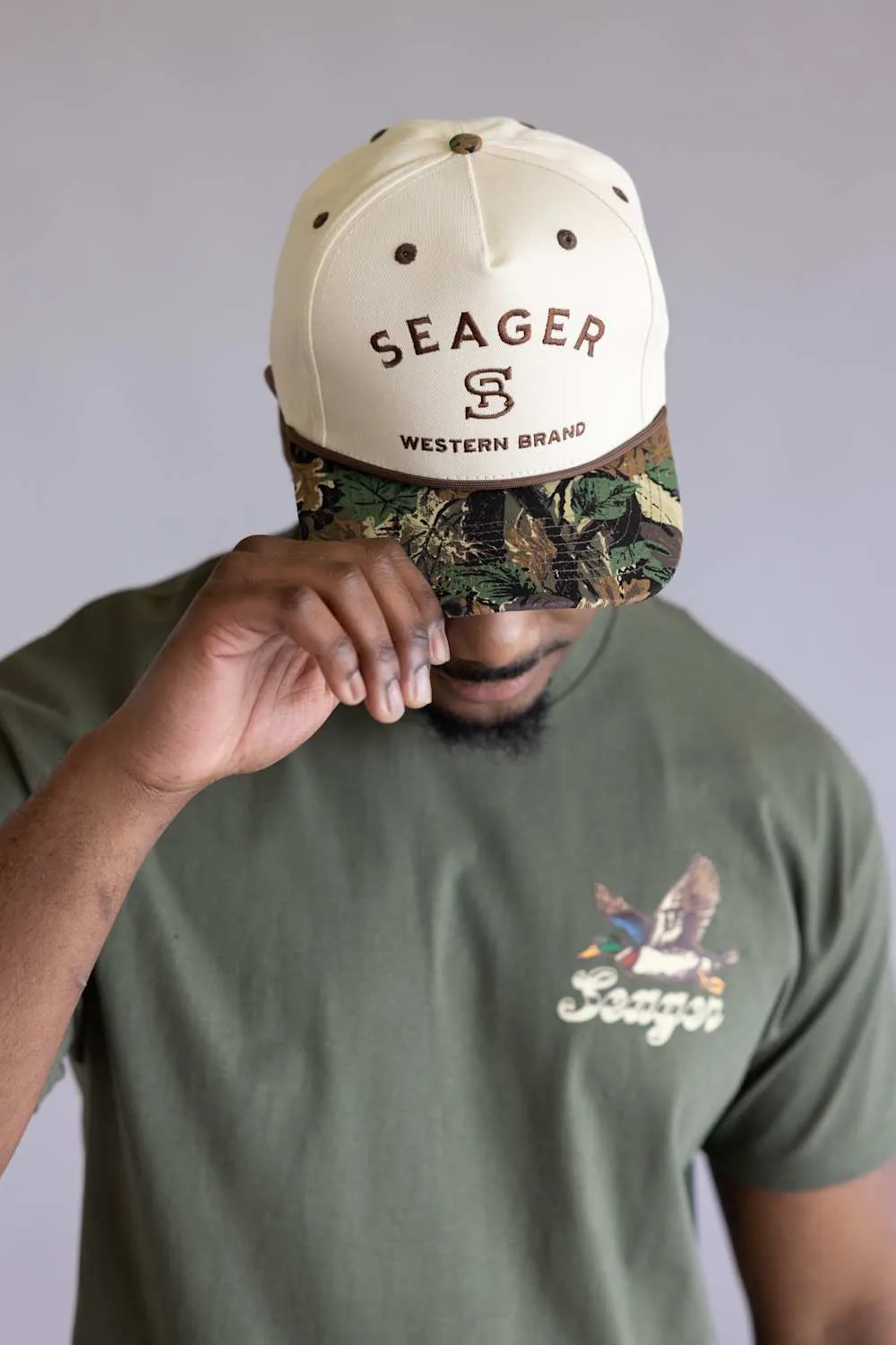 Seager Branded Camo Snapback Hat for Men in Cream | MHF25BRANDCCAMO sold by Glik’s product image thumbnail 4