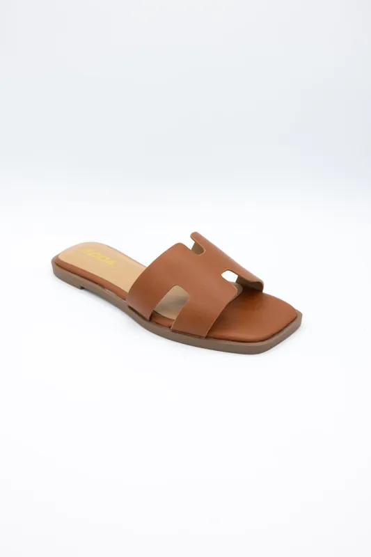 Soda Knit H-Band Slide Sandals for Women in Cognac | KNIT-S COGNAC made by Fortune Dynamic Inc