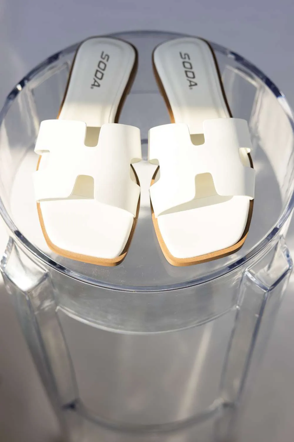 Soda Knit H-Band Slide Sandals for Women in White | KNIT-S WHITE sold by Glik’s