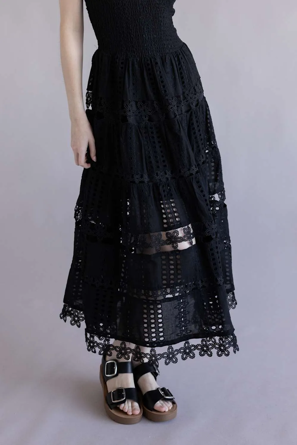 Eyelet Lace Strapless Midi Dress for Women in Black | D-2192-H-BLK sold by Glik’s product image thumbnail 5