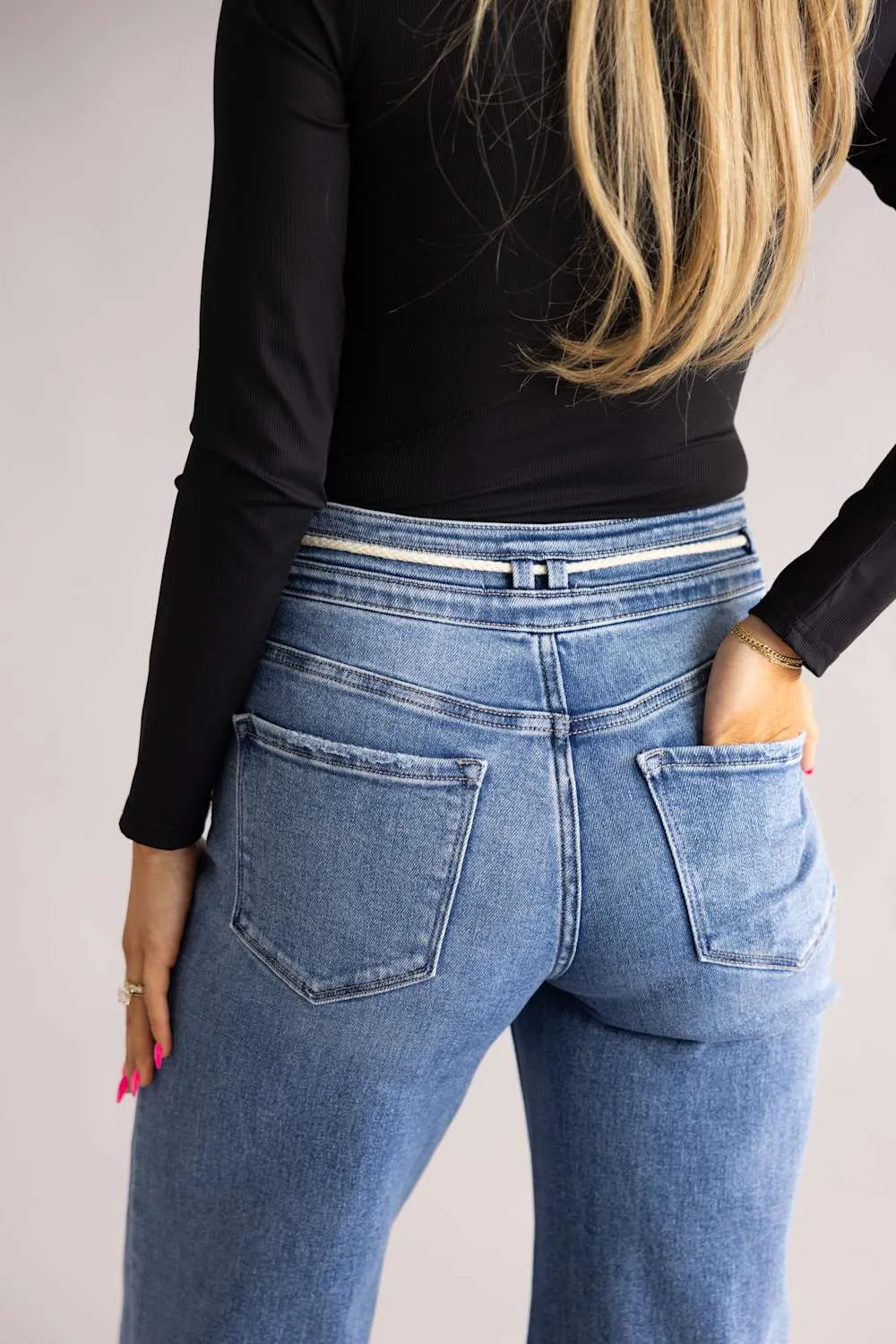 Vervet Humility High-Rise Drawstring Wide Leg Jeans for Women | T7286 sold by Glik’s product image thumbnail 2