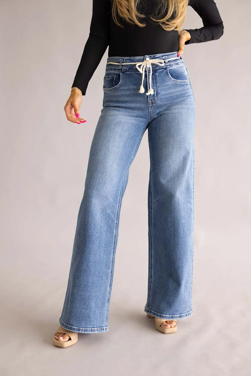 Vervet Humility High-Rise Drawstring Wide Leg Jeans for Women | T7286 sold by Glik’s product image thumbnail 5