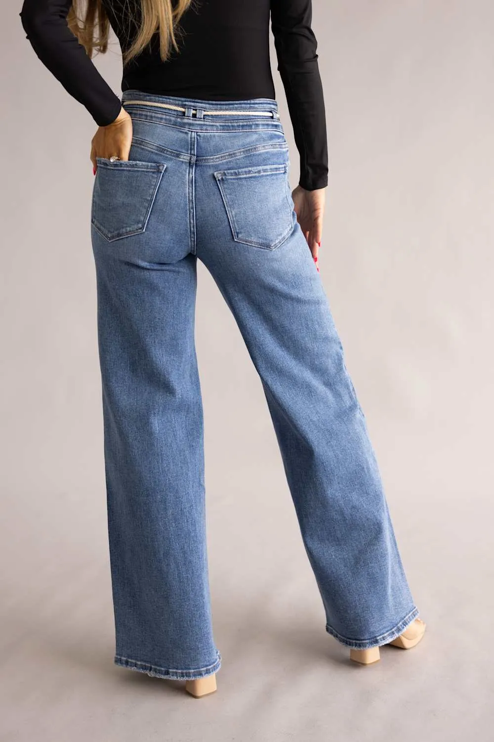 Vervet Humility High-Rise Drawstring Wide Leg Jeans for Women | T7286 sold by Glik’s product image thumbnail 3