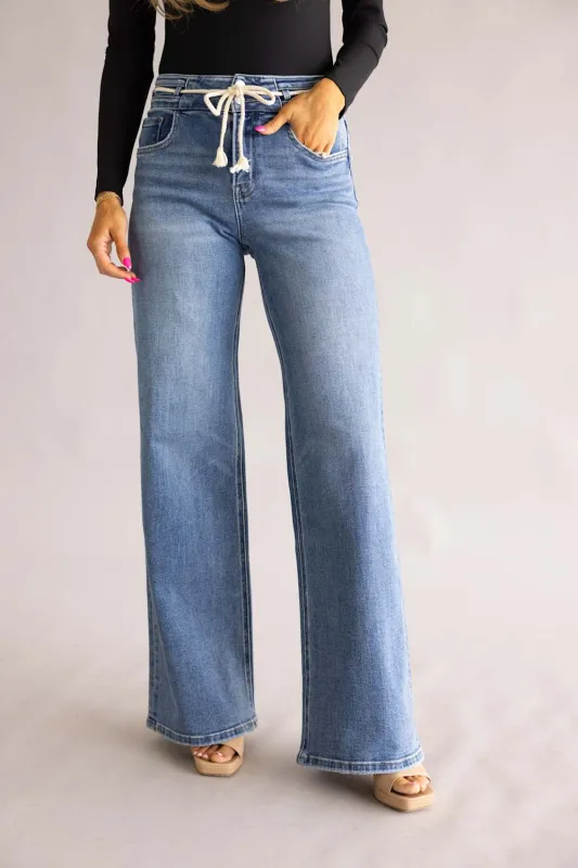 Vervet Humility High-Rise Drawstring Wide Leg Jeans for Women | T7286 made by Vervet