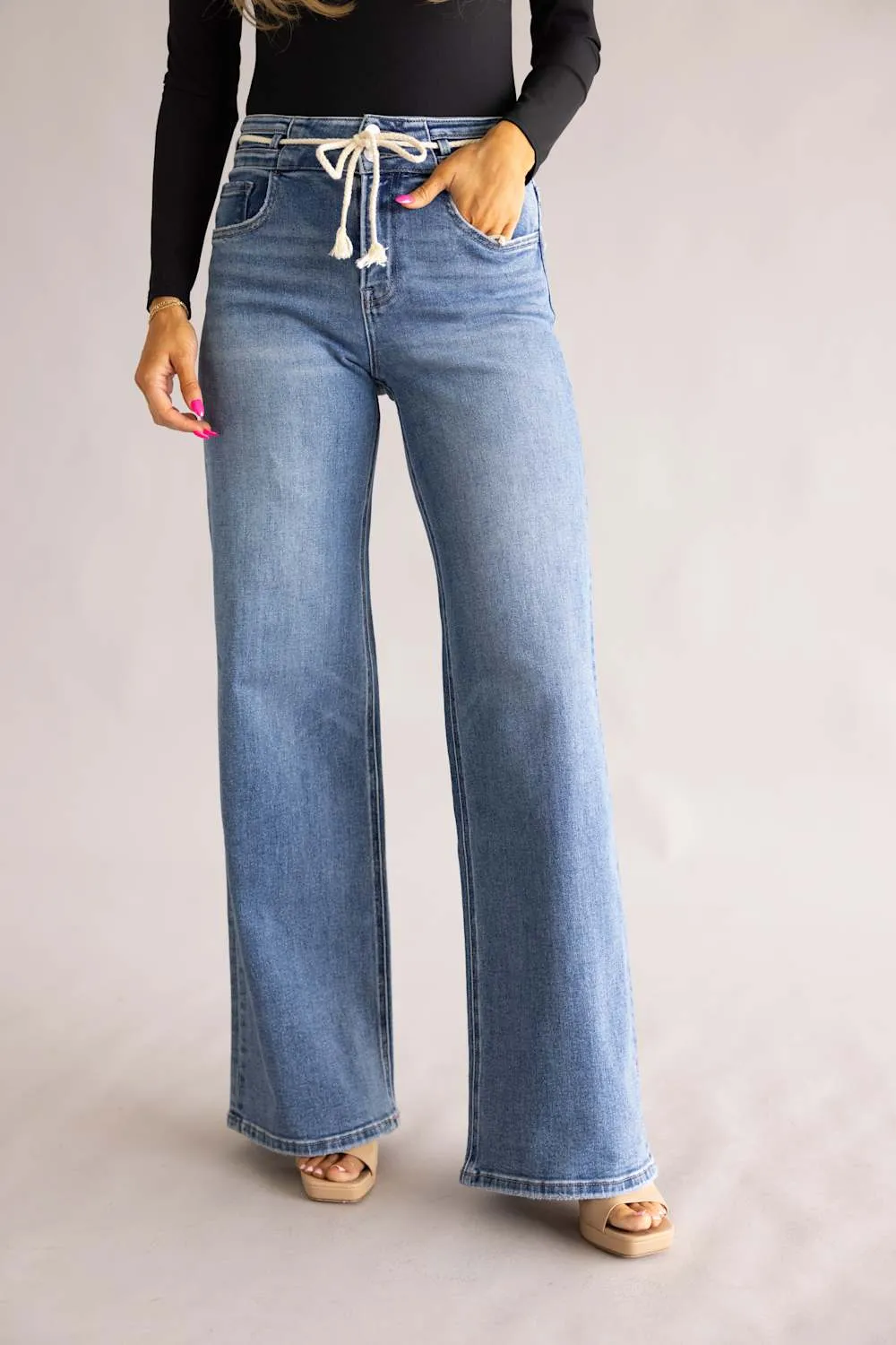 Vervet Humility High-Rise Drawstring Wide Leg Jeans for Women | T7286 sold by Glik’s