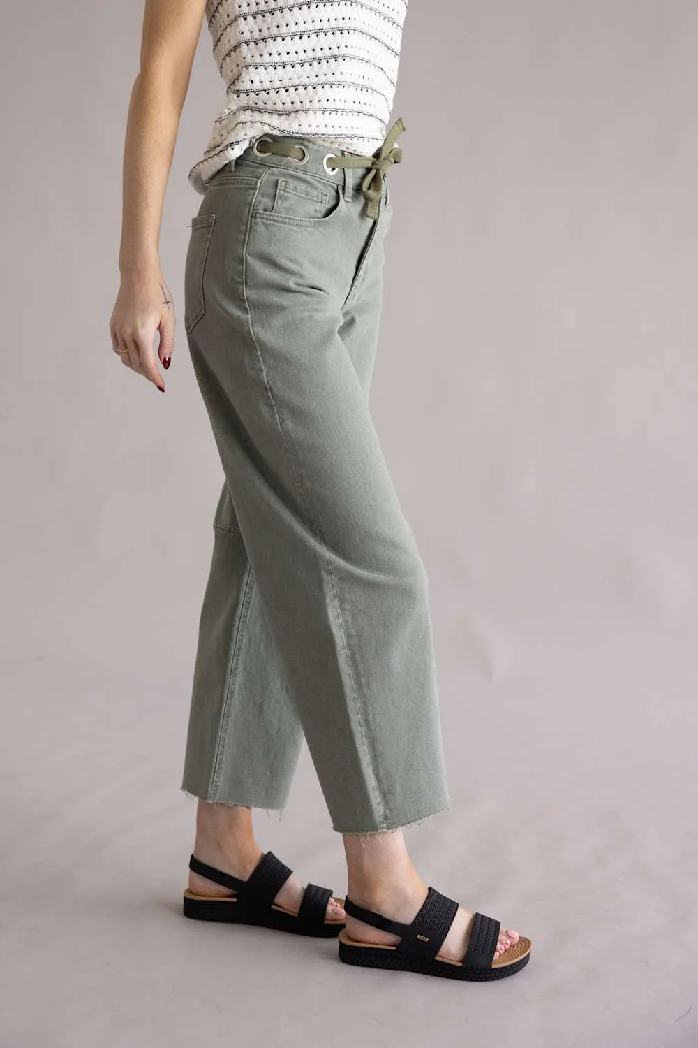 Vervet Drawstring High Rise Wide Barrel Jeans for Women in Green | T70410LV sold by Glik’s product image thumbnail 5