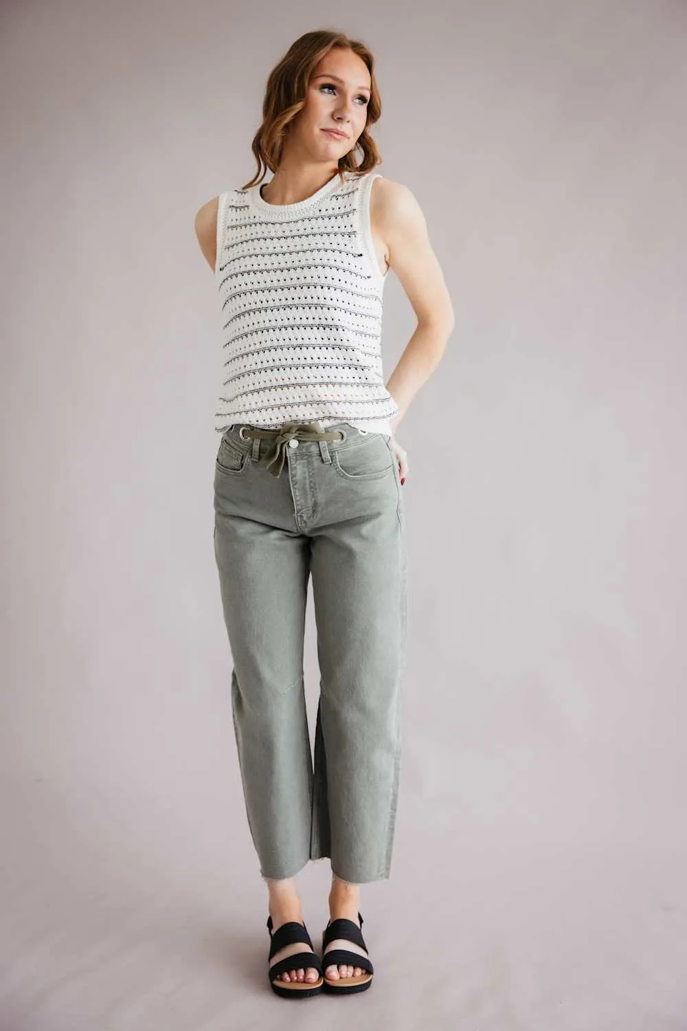 Vervet Drawstring High Rise Wide Barrel Jeans for Women in Green | T70410LV sold by Glik’s product image thumbnail 3