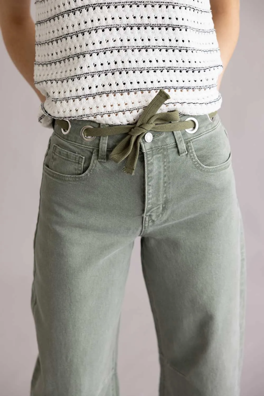 Vervet Drawstring High Rise Wide Barrel Jeans for Women in Green | T70410LV sold by Glik’s product image thumbnail 2