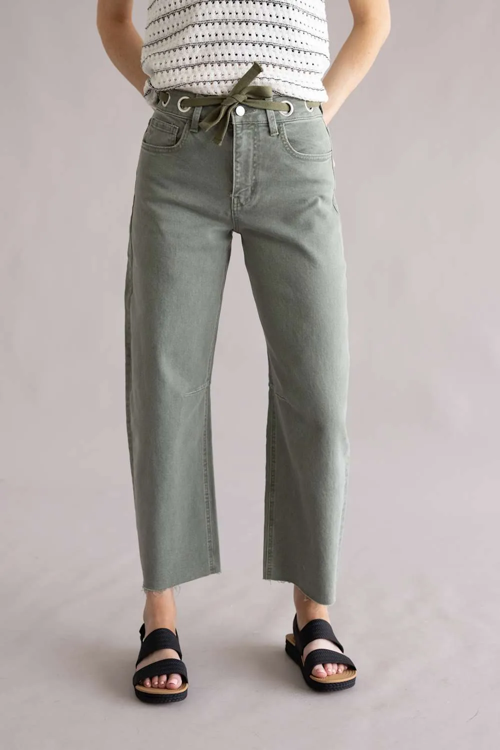 Vervet Drawstring High Rise Wide Barrel Jeans for Women in Green | T70410LV sold by Glik’s