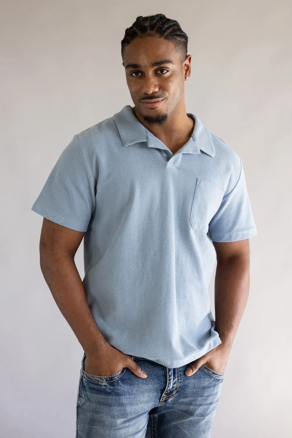 Rhythm Vintage Terry Polo for Men in Blue | 0126M-CT01-BLU BLUE sold by Glik’s