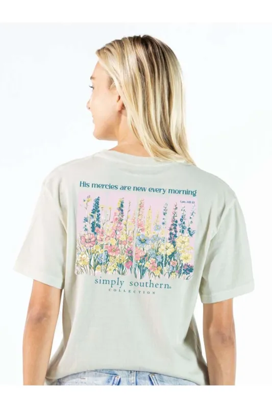 Simply Southern His Mercies Faith T-Shirt for Women in Dust | SS-NEW-DUST made by Simply Southern
