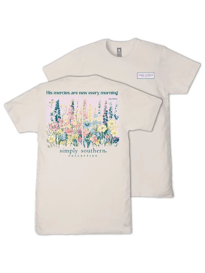 Simply Southern Plus Size His Mercies Faith T-Shirt for Women in Dust | EXT-SS-NEW-DUST sold by Glik’s