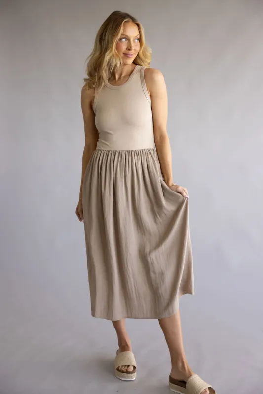 Knit Contrast Midi Dress for Women in Taupe | VND40936A-TAUPE sold by Glik’s
