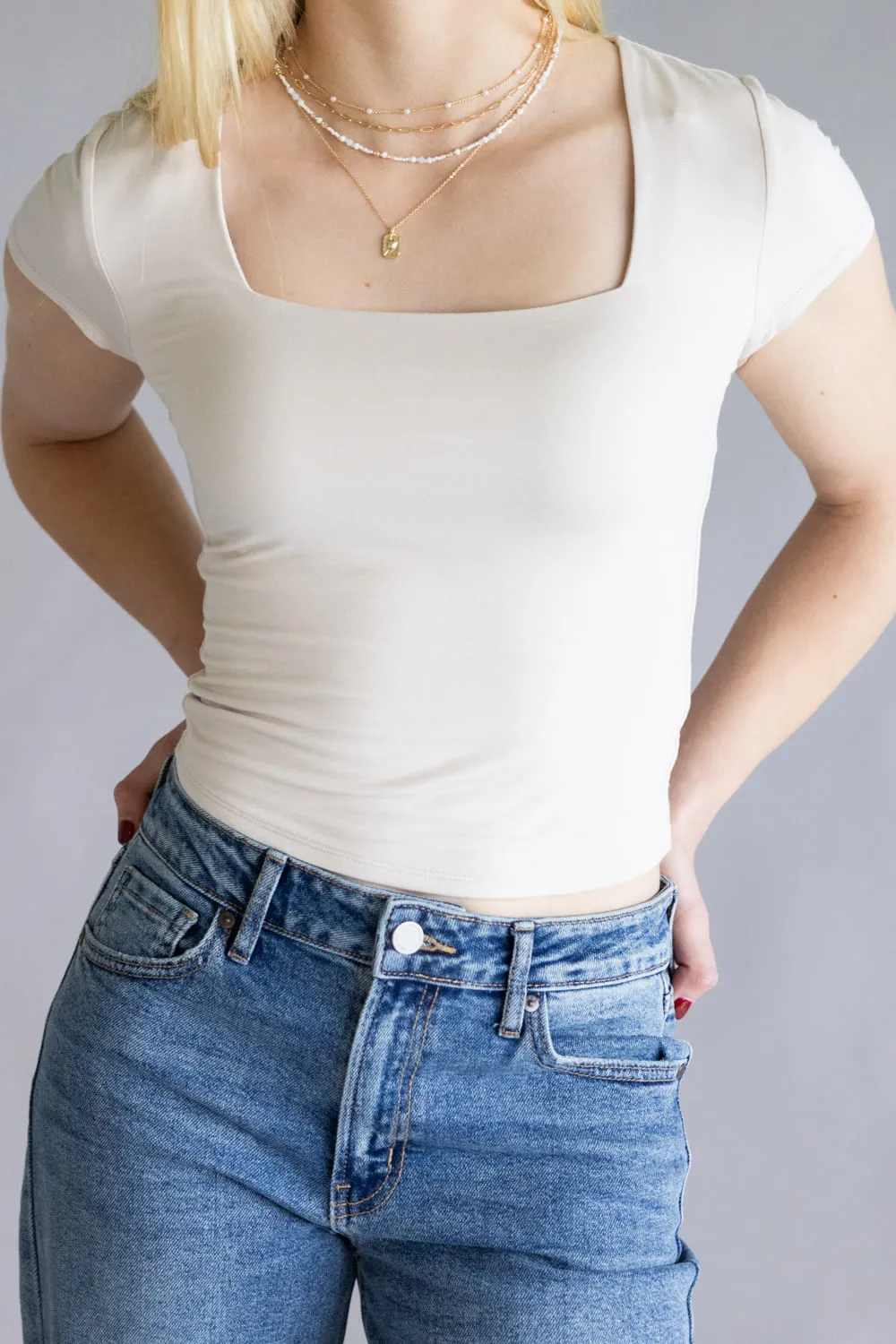 Be Cool Seamless Double Layer Knit T-Shirt for Women in Ecru | 19211-ECRU sold by Glik’s product image thumbnail 3