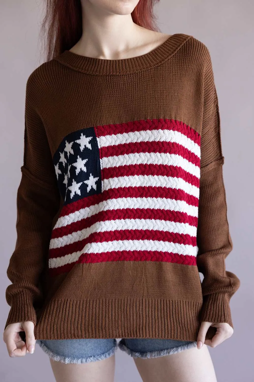 Miracle Knit American Flag Sweater for Women in Camel | M8167-CAMEL sold by Glik’s product image thumbnail 2