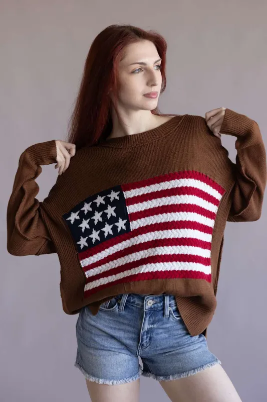 Miracle Knit American Flag Sweater for Women in Camel | M8167-CAMEL made by Miracle