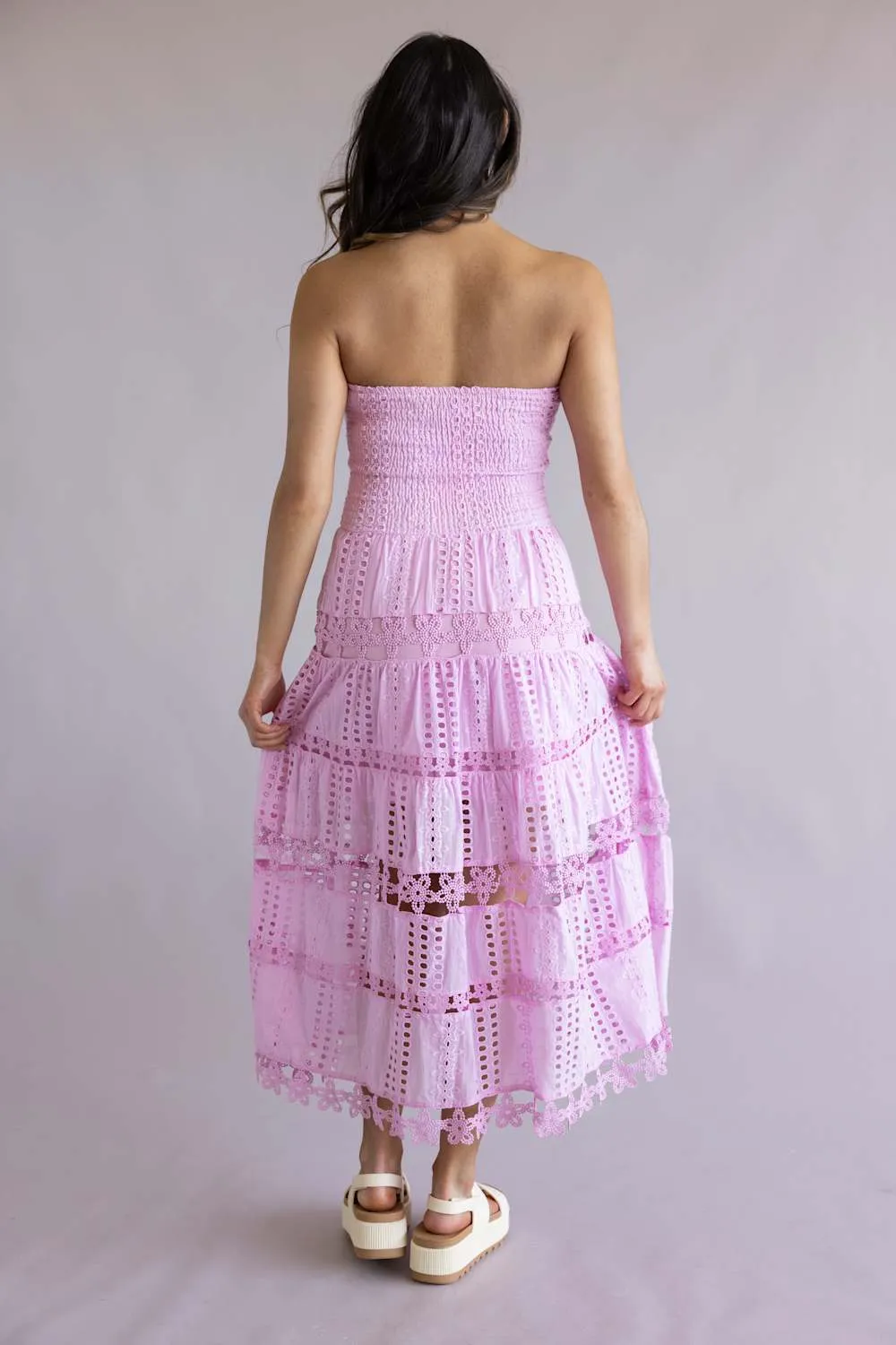 Eyelet Lace Strapless Midi Dress for Women in Mellow Mauve | D-2192-H-MVE sold by Glik’s product image thumbnail 2