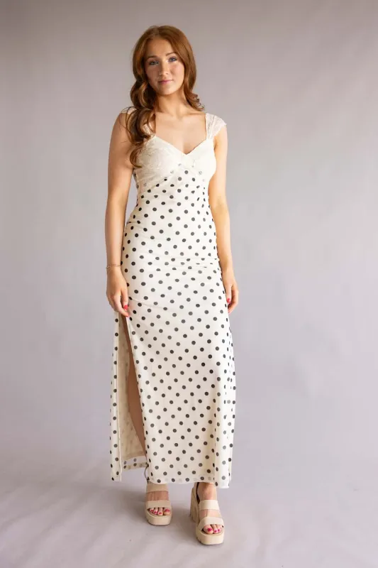Mesh Polka Dot Lace Detail Maxi Dress for Women in Cream | IBD30145-8-CREAMBLACK sold by Glik’s