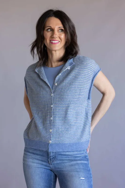 Things Between Piper Vest for Women in Dusty Blue Stripe | TBW13703-DBLU made by Things Between