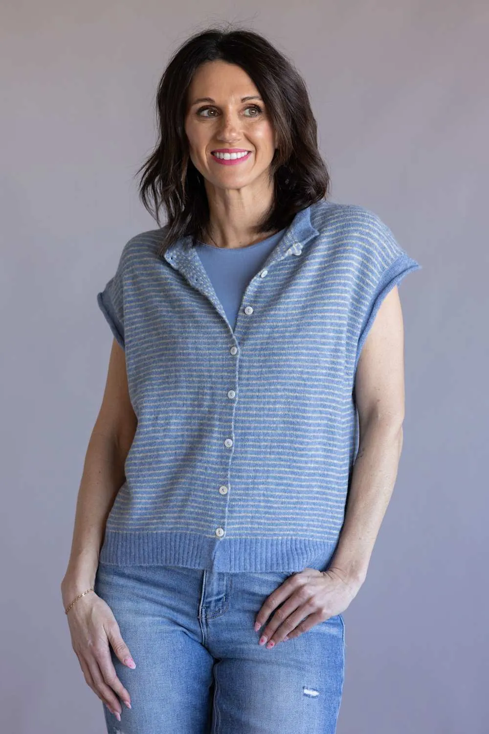 Things Between Piper Vest for Women in Dusty Blue Stripe | TBW13703-DBLU sold by Glik’s product image thumbnail 4