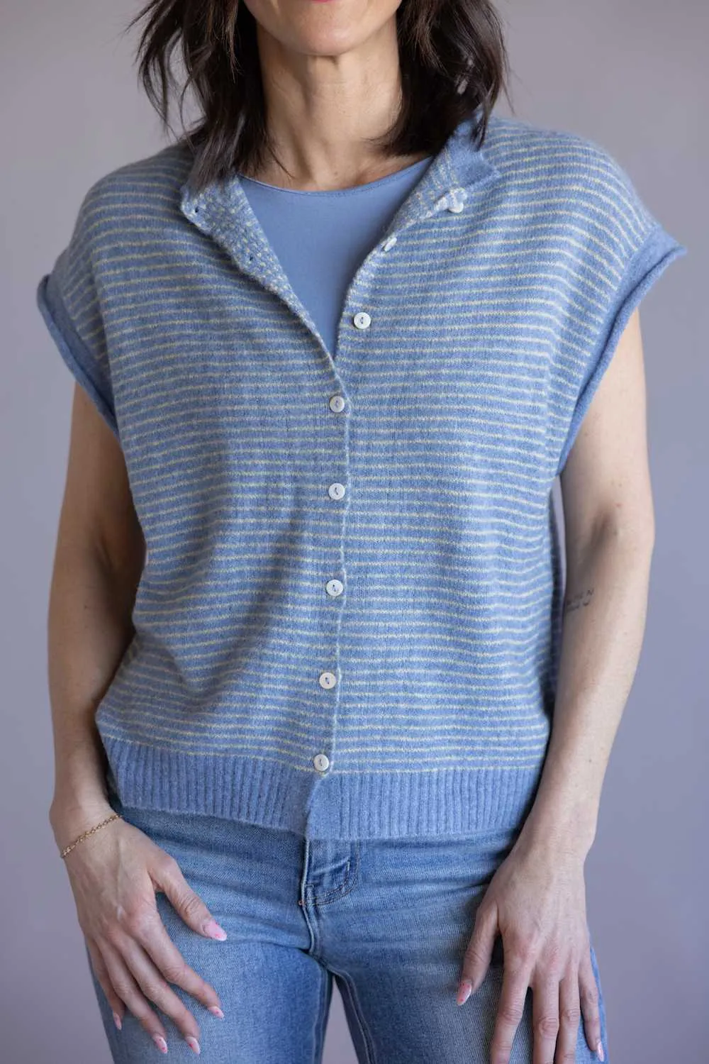 Things Between Piper Vest for Women in Dusty Blue Stripe | TBW13703-DBLU sold by Glik’s product image thumbnail 2