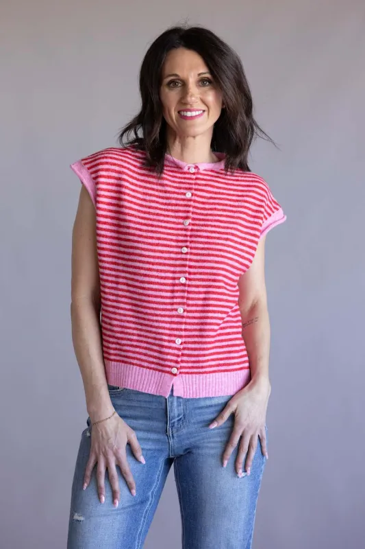 Things Between Piper Vest for Women in Pink Stripe | TBW14508-PNK made by Things Between