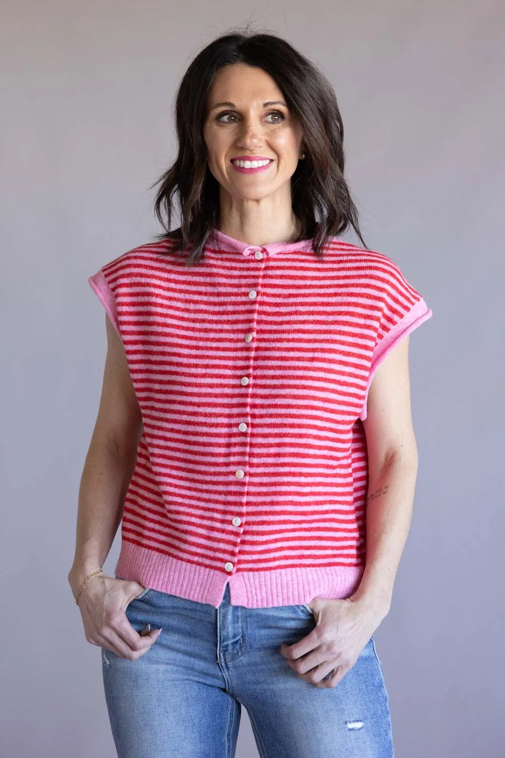 Things Between Piper Vest for Women in Pink Stripe | TBW14508-PNK sold by Glik’s product image thumbnail 4