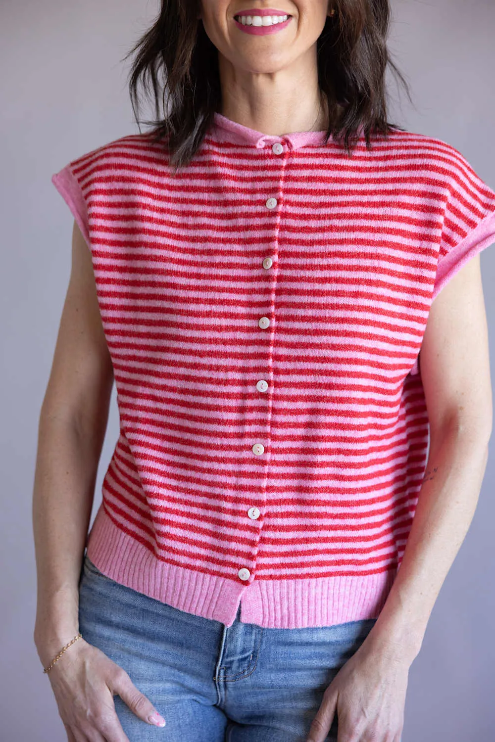 Things Between Piper Vest for Women in Pink Stripe | TBW14508-PNK sold by Glik’s product image thumbnail 2