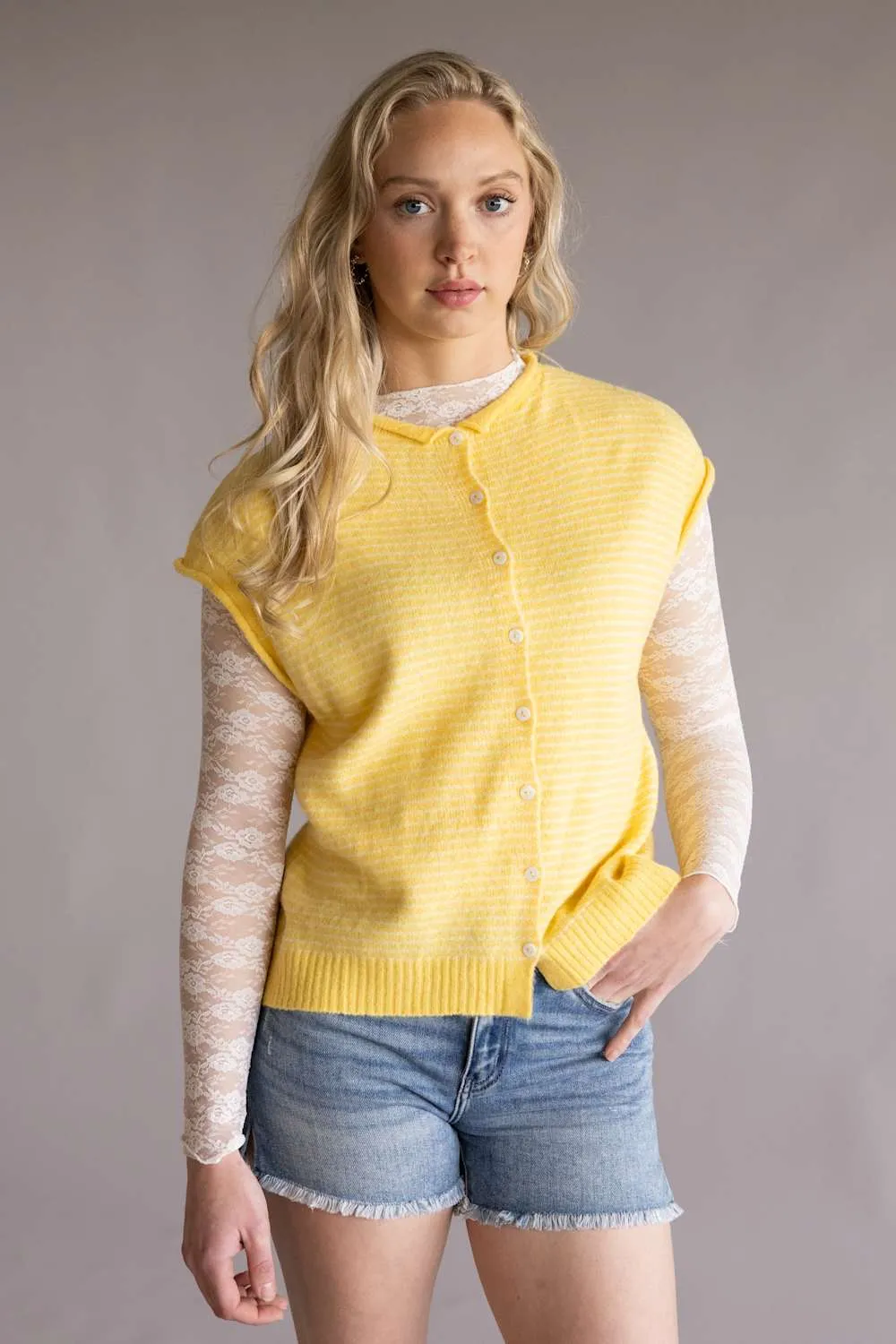 Things Between Piper Vest for Women in Butter Stripe | TBW13703-BTR sold by Glik’s product image thumbnail 5