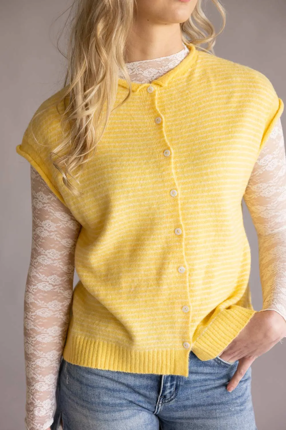 Things Between Piper Vest for Women in Butter Stripe | TBW13703-BTR sold by Glik’s product image thumbnail 2