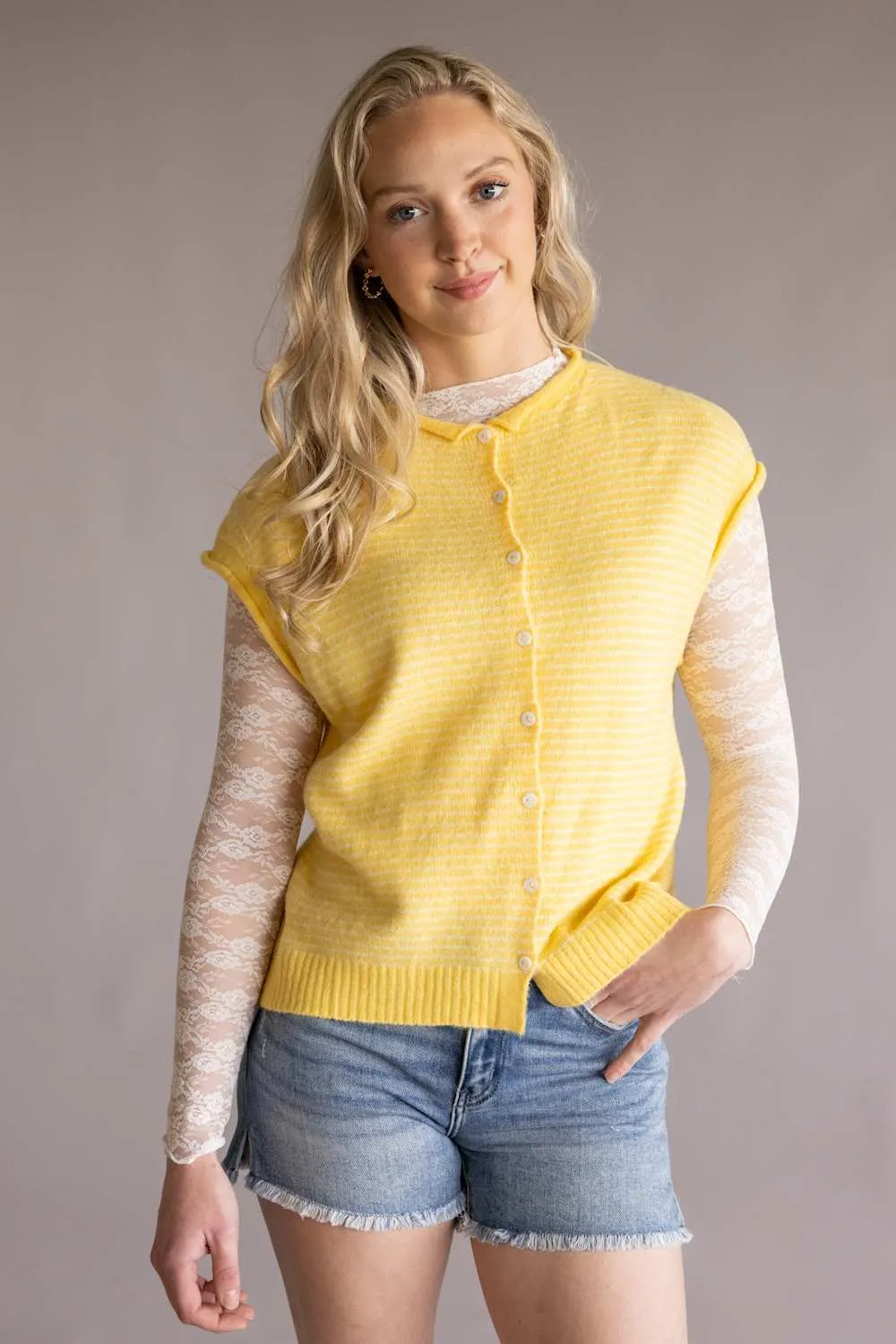 Things Between Piper Vest for Women in Butter Stripe | TBW13703-BTR sold by Glik’s product image thumbnail 4