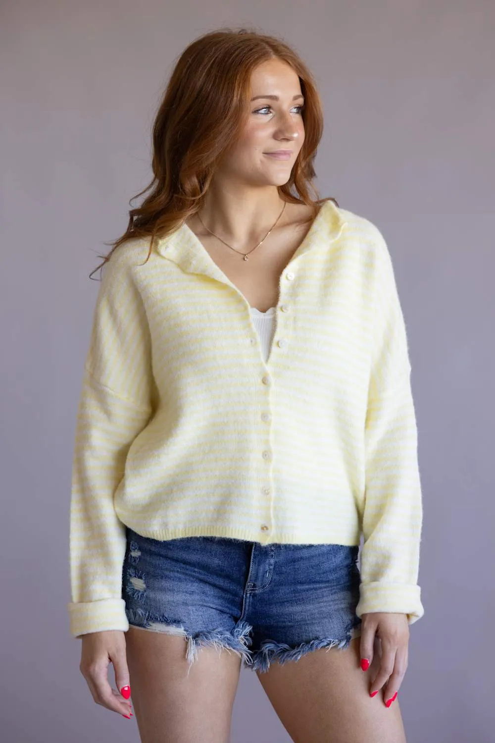 Things Between Striped Piper Cardigan for Women in Butter | TBW13418-BTR sold by Glik’s product image thumbnail 4