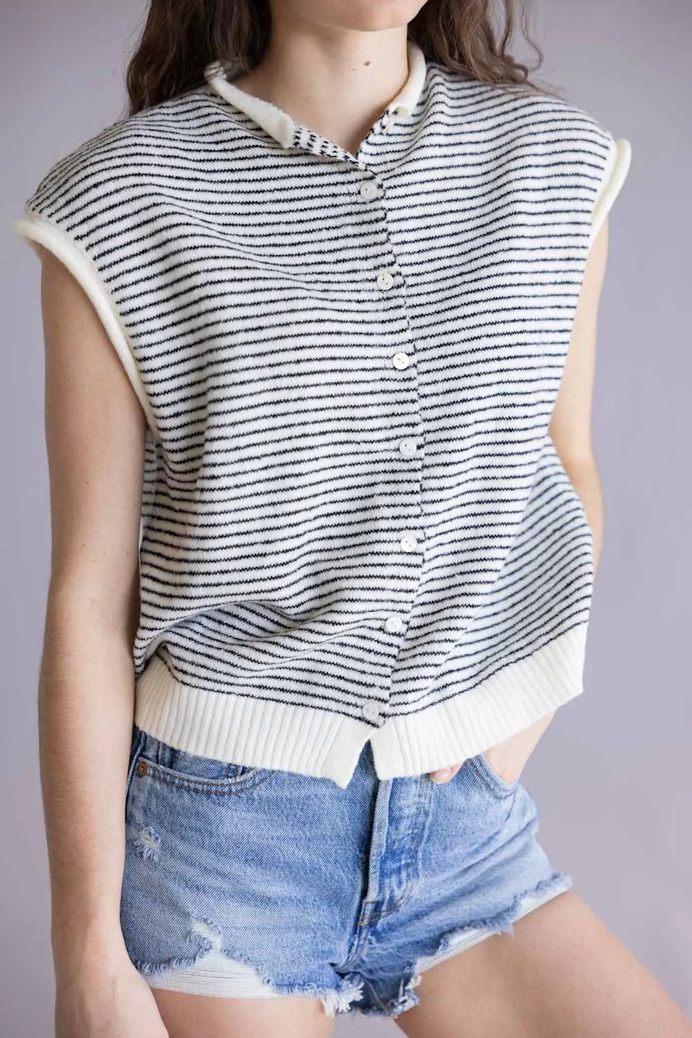 Things Between Piper Vest for Women in Ivory/Black Stripe | TBW13703-IRYBLK sold by Glik’s product image thumbnail 2