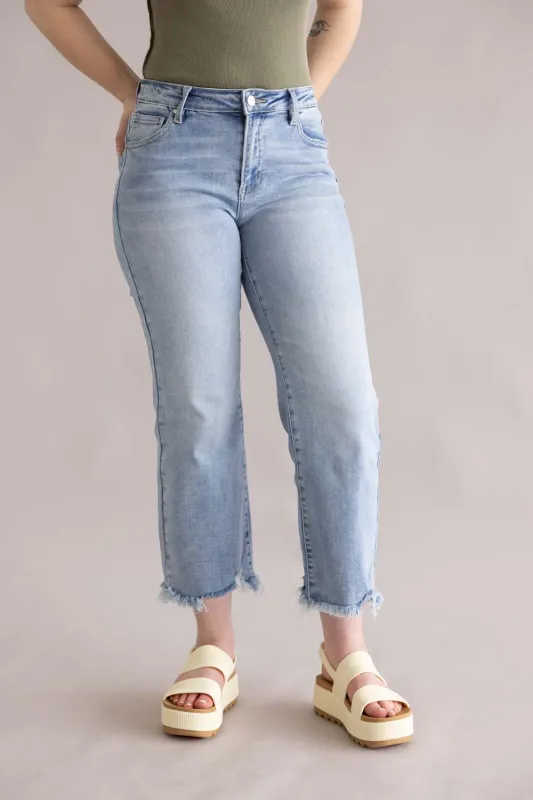 Risen Mid Rise Crop Straight Jeans for Women | PSC21137-LT made by Risen