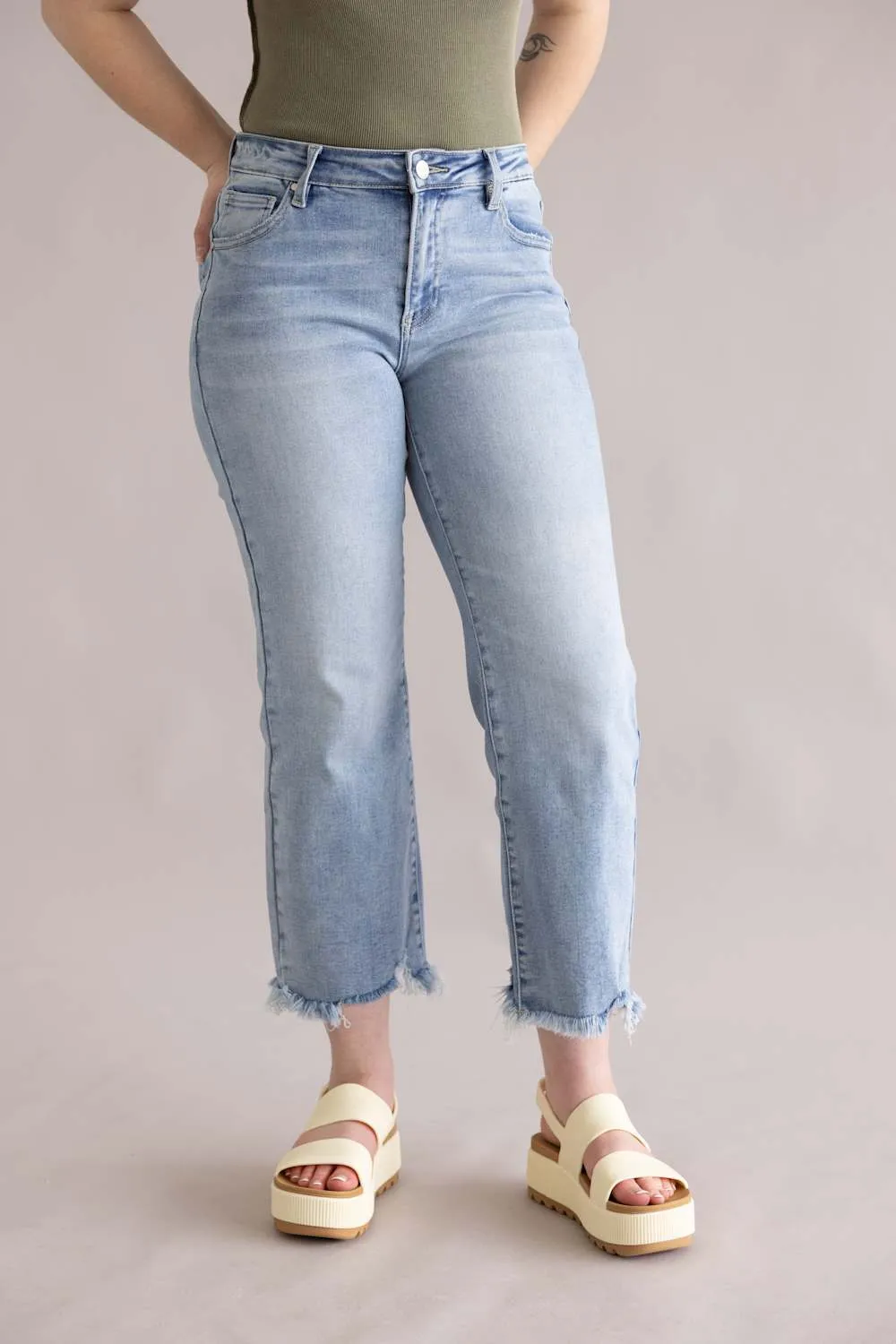 Risen Mid Rise Crop Straight Jeans for Women | PSC21137-LT sold by Glik’s