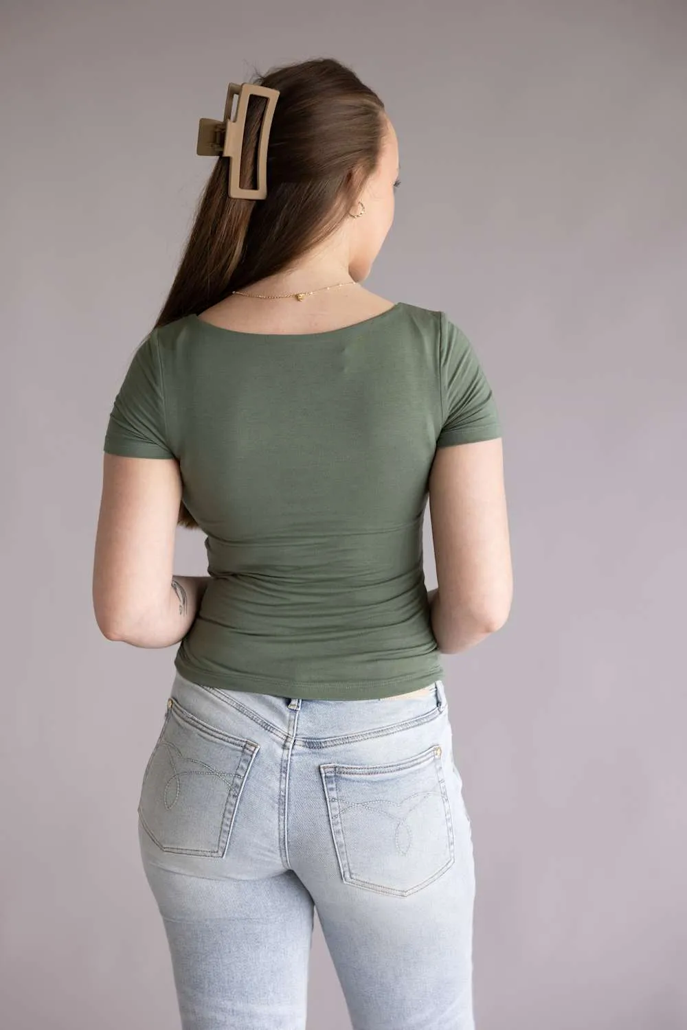 Final Touch Double Layer Knit T-Shirt for Women in Olive | VT30991-OLIVEPI sold by Glik’s product image thumbnail 3