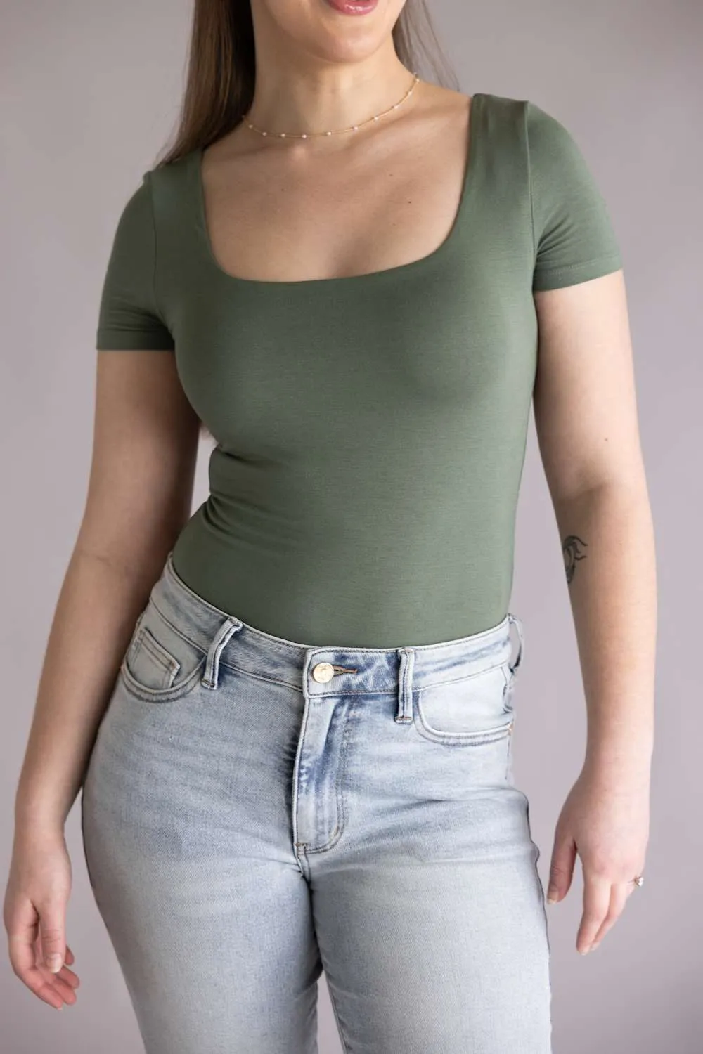 Final Touch Double Layer Knit T-Shirt for Women in Olive | VT30991-OLIVEPI sold by Glik’s product image thumbnail 4