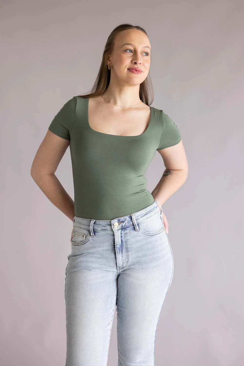 Final Touch Double Layer Knit T-Shirt for Women in Olive | VT30991-OLIVEPI sold by Glik’s product image thumbnail 5