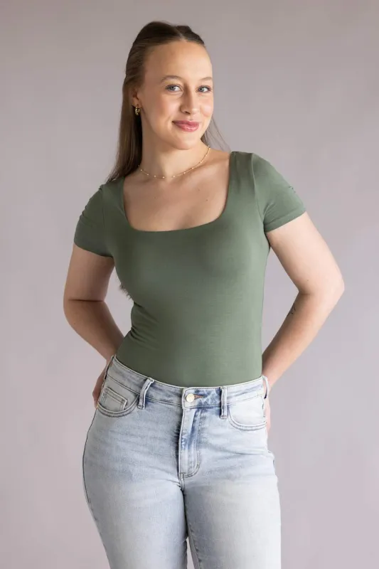 Final Touch Double Layer Knit T-Shirt for Women in Olive | VT30991-OLIVEPI made by Final Touch