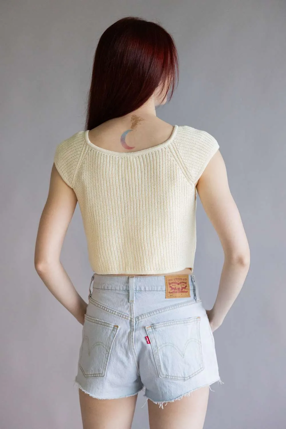Crochet Tie Front Knit Top for Women in Cream | BWJ1212-CREAM sold by Glik’s product image thumbnail 3