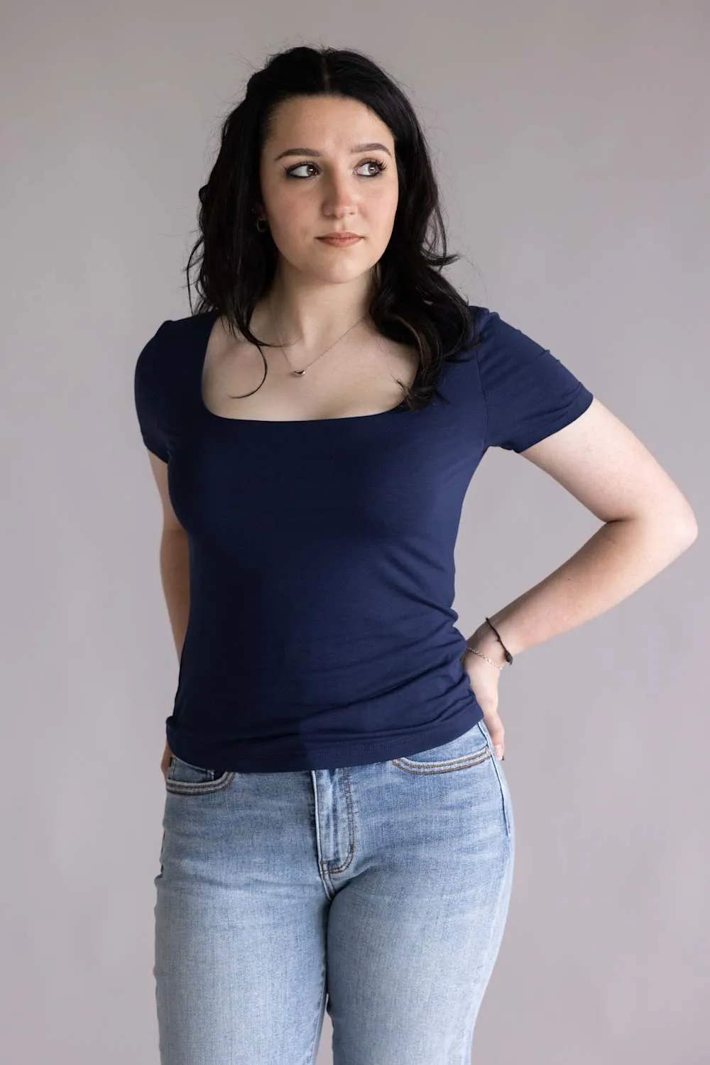 Final Touch Double Layer Knit T-Shirt for Women in Navy | VT30991-NAVY sold by Glik’s product image thumbnail 4