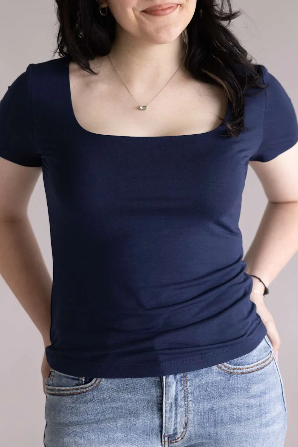 Final Touch Double Layer Knit T-Shirt for Women in Navy | VT30991-NAVY sold by Glik’s product image thumbnail 2
